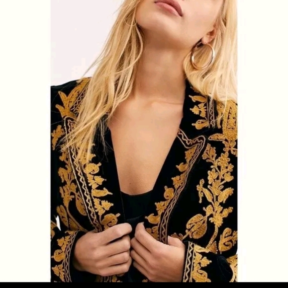 New W/Tags Free People Black Embroidered Magic Carpet Ride Blazer Small - Picture 3 of 12